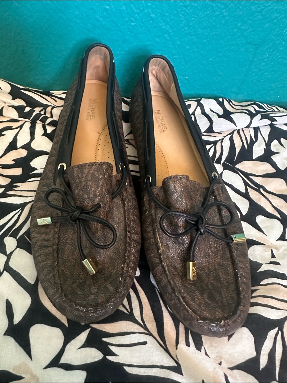 Michael Kors Brown Logo Moccasin Loafers with Black Trim